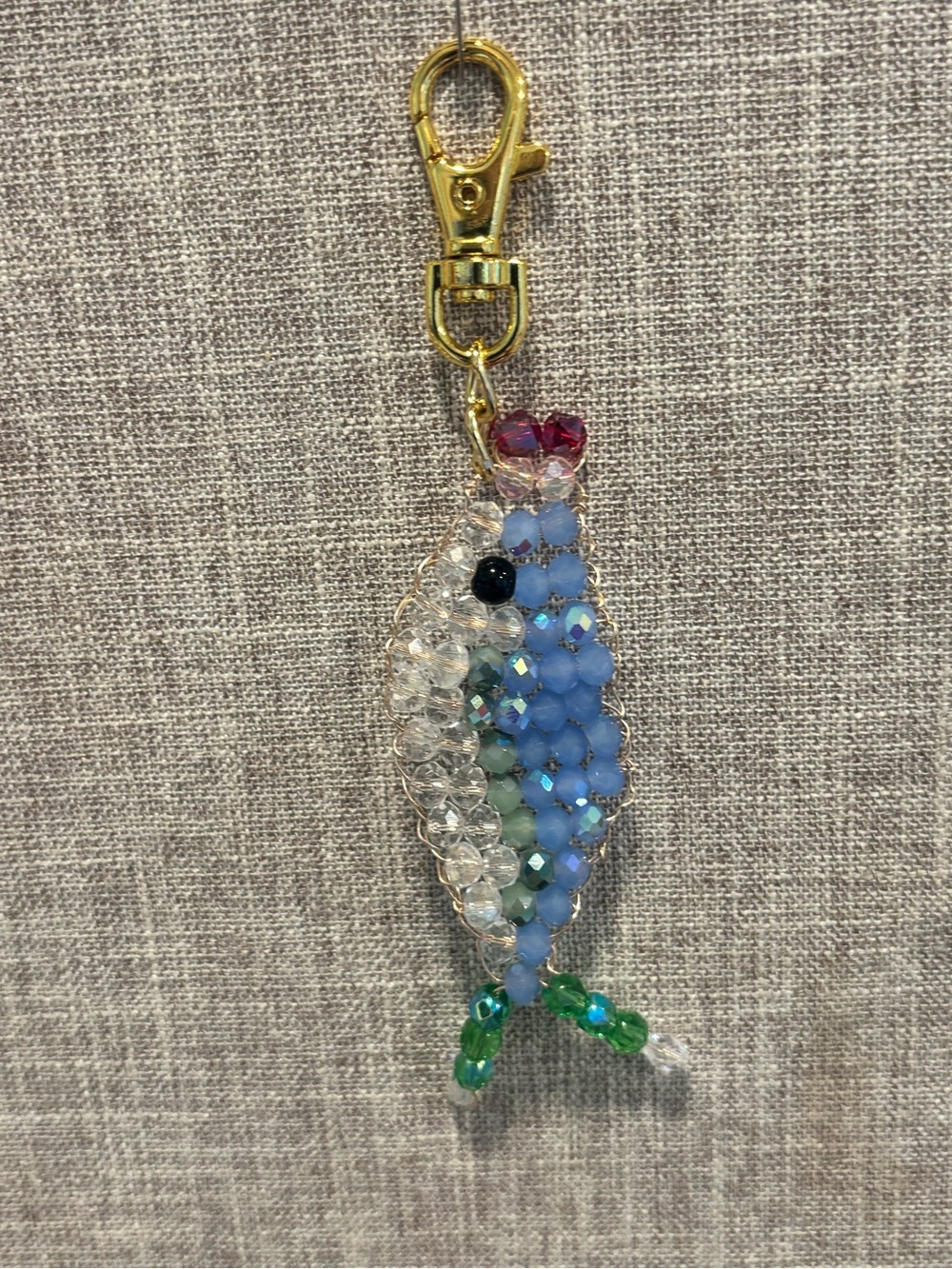 Beaded Fish Key chain/ Bag Charm in Blue, Green and Clear